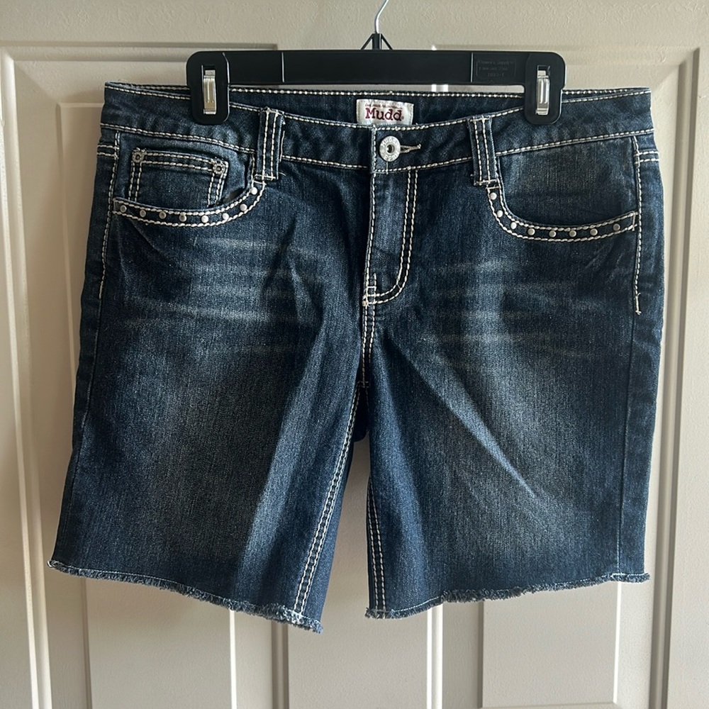 Dark Mid Length Jean Shorts